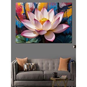Renk Sıçramalı Lotus Dekoratif Kanvas - Mdf Ahşap Tablo