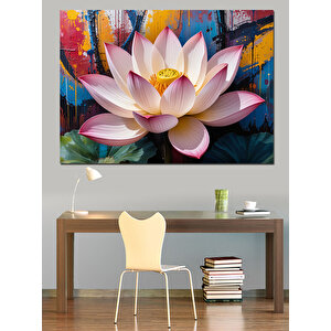 Renk Sıçramalı Lotus Dekoratif Kanvas - Mdf Ahşap Tablo 50x70 cm