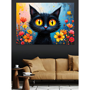 Turuncu Gözlü Kedi Dekoratif Kanvas - Mdf Ahşap Tablo 100x140 cm