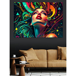 Renk Patlamalı Kadın Portresi Dekoratif Kanvas - Mdf Ahşap Tablo 100x140 cm