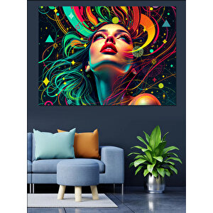 Renk Patlamalı Kadın Portresi Dekoratif Kanvas - Mdf Ahşap Tablo 100x140 cm