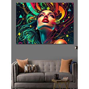 Renk Patlamalı Kadın Portresi Dekoratif Kanvas - Mdf Ahşap Tablo 100x140 cm