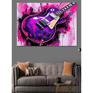 Mor Elektro Gitar Patlaması Dekoratif Kanvas - Mdf Ahşap Tablo