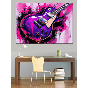 Mor Elektro Gitar Patlaması Dekoratif Kanvas - Mdf Ahşap Tablo