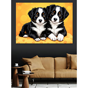 Sevimli İki Köpek Yavrusu Dekoratif Kanvas - Mdf Ahşap Tablo 25x35 cm