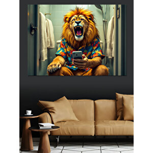 Takım Elbiseli Aslan Dekoratif Kanvas - Mdf Ahşap Tablo 100x140 cm