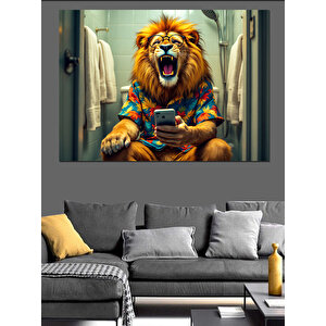 Takım Elbiseli Aslan Dekoratif Kanvas - Mdf Ahşap Tablo 50x70 cm