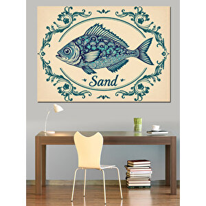 Vintage Mavi Balık Çizimi Dekoratif Kanvas - Mdf Ahşap Tablo 25x35 cm