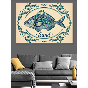 Vintage Mavi Balık Çizimi Dekoratif Kanvas - Mdf Ahşap Tablo 25x35 cm