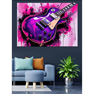 Mor Elektro Gitar Patlaması Dekoratif Kanvas - Mdf Ahşap Tablo 100x140 cm