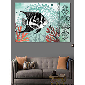 Turkuaz Mercanlı Balık Deseni Dekoratif Kanvas - Mdf Ahşap Tablo 35x50 cm