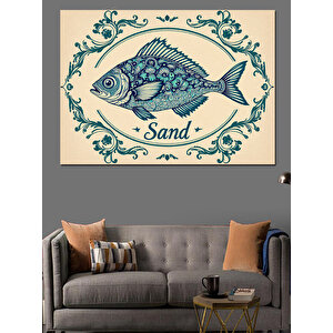 Vintage Mavi Balık Çizimi Dekoratif Kanvas - Mdf Ahşap Tablo