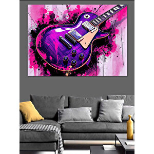 Mor Elektro Gitar Patlaması Dekoratif Kanvas - Mdf Ahşap Tablo 35x50 cm