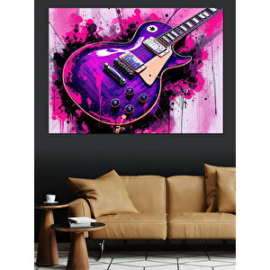Mor Elektro Gitar Patlaması Dekoratif Kanvas - Mdf Ahşap Tablo 35x50 cm