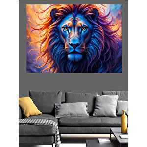 Mavi Yeleli Kral Aslan Dekoratif Kanvas - Mdf Ahşap Tablo 35x50 cm