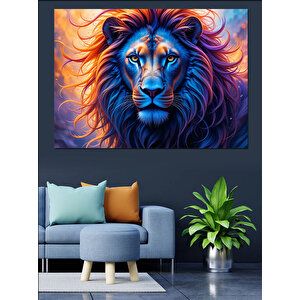 Mavi Yeleli Kral Aslan Dekoratif Kanvas - Mdf Ahşap Tablo 35x50 cm
