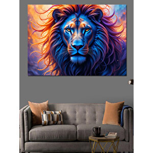 Mavi Yeleli Kral Aslan Dekoratif Kanvas - Mdf Ahşap Tablo