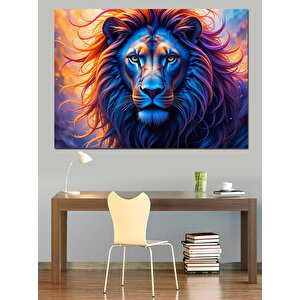 Mavi Yeleli Kral Aslan Dekoratif Kanvas - Mdf Ahşap Tablo