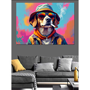 Şapkalı Renkli Köpek Dekoratif Kanvas - Mdf Ahşap Tablo 35x50 cm