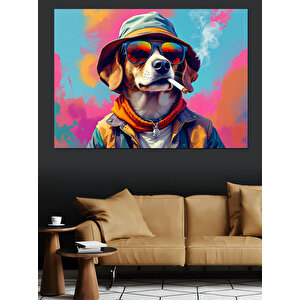 Şapkalı Renkli Köpek Dekoratif Kanvas - Mdf Ahşap Tablo