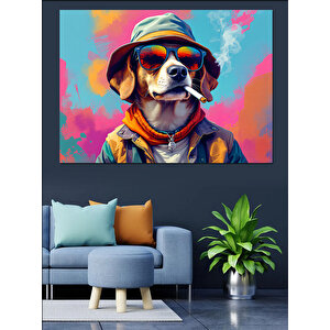 Şapkalı Renkli Köpek Dekoratif Kanvas - Mdf Ahşap Tablo