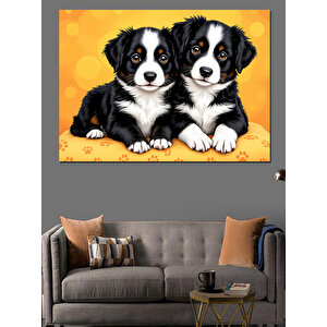 Sevimli İki Köpek Yavrusu Dekoratif Kanvas - Mdf Ahşap Tablo