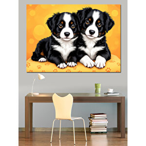 Sevimli İki Köpek Yavrusu Dekoratif Kanvas - Mdf Ahşap Tablo