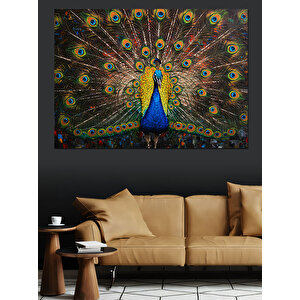 Tavus Kuşu Renk Cümbüşü Dekoratif Kanvas - Mdf Ahşap Tablo 100x140 cm