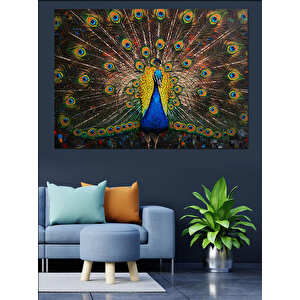 Tavus Kuşu Renk Cümbüşü Dekoratif Kanvas - Mdf Ahşap Tablo 100x140 cm