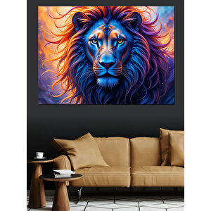 Mavi Yeleli Kral Aslan Dekoratif Kanvas - Mdf Ahşap Tablo 70x100 cm