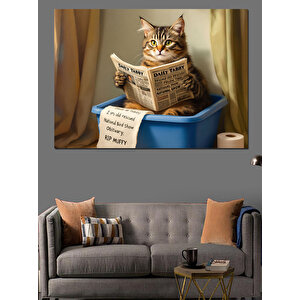 Kitap Üzerinde Uyuyan Kedi Dekoratif Kanvas - Mdf Ahşap Tablo 70x100 cm