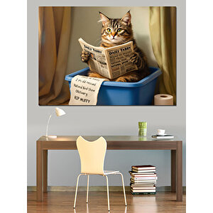 Kitap Üzerinde Uyuyan Kedi Dekoratif Kanvas - Mdf Ahşap Tablo 70x100 cm