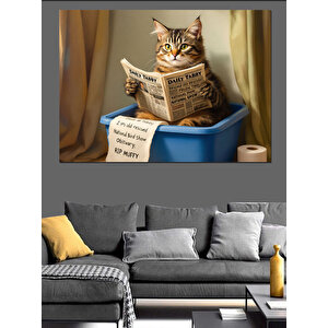 Kitap Üzerinde Uyuyan Kedi Dekoratif Kanvas - Mdf Ahşap Tablo 70x100 cm