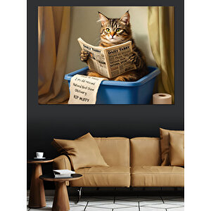 Kitap Üzerinde Uyuyan Kedi Dekoratif Kanvas - Mdf Ahşap Tablo