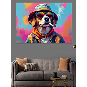 Şapkalı Renkli Köpek Dekoratif Kanvas - Mdf Ahşap Tablo 50x70 cm