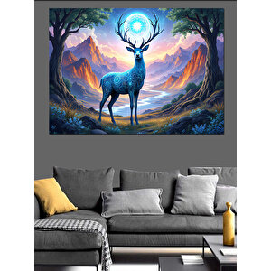 Dağlarda Işık Alan Geyik Dekoratif Kanvas - Mdf Ahşap Tablo