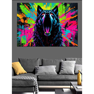 Renk Patlaması Kurt Dekoratif Kanvas - Mdf Ahşap Tablo