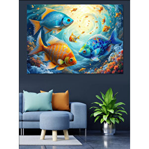 Renkli Balıklarla Deniz Derinliği Dekoratif Kanvas - Mdf Ahşap Tablo