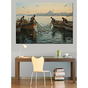 Balıkçı Kayığında Gün Doğumu Dekoratif Kanvas - Mdf Ahşap Tablo 35x50 cm