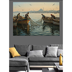 Balıkçı Kayığında Gün Doğumu Dekoratif Kanvas - Mdf Ahşap Tablo 35x50 cm