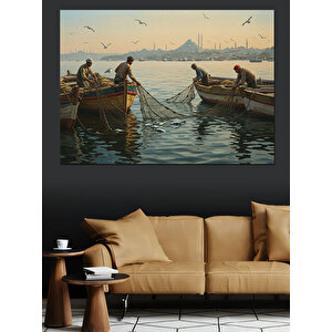 Balıkçı Kayığında Gün Doğumu Dekoratif Kanvas - Mdf Ahşap Tablo 35x50 cm