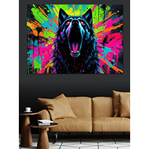Renk Patlaması Kurt Dekoratif Kanvas - Mdf Ahşap Tablo 100x140 cm