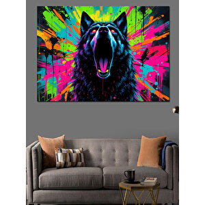 Renk Patlaması Kurt Dekoratif Kanvas - Mdf Ahşap Tablo 100x140 cm