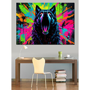 Renk Patlaması Kurt Dekoratif Kanvas - Mdf Ahşap Tablo