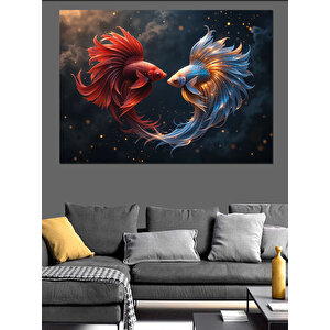 Savaşan Beta Balıkları Dekoratif Kanvas - Mdf Ahşap Tablo