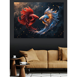 Savaşan Beta Balıkları Dekoratif Kanvas - Mdf Ahşap Tablo