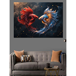 Savaşan Beta Balıkları Dekoratif Kanvas - Mdf Ahşap Tablo 35x50 cm