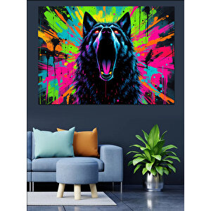 Renk Patlaması Kurt Dekoratif Kanvas - Mdf Ahşap Tablo 25x35 cm