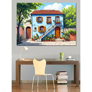 Mavi Pencere Ve Kedi Dekoratif Kanvas - Mdf Ahşap Tablo 35x50 cm