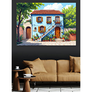 Mavi Pencere Ve Kedi Dekoratif Kanvas - Mdf Ahşap Tablo